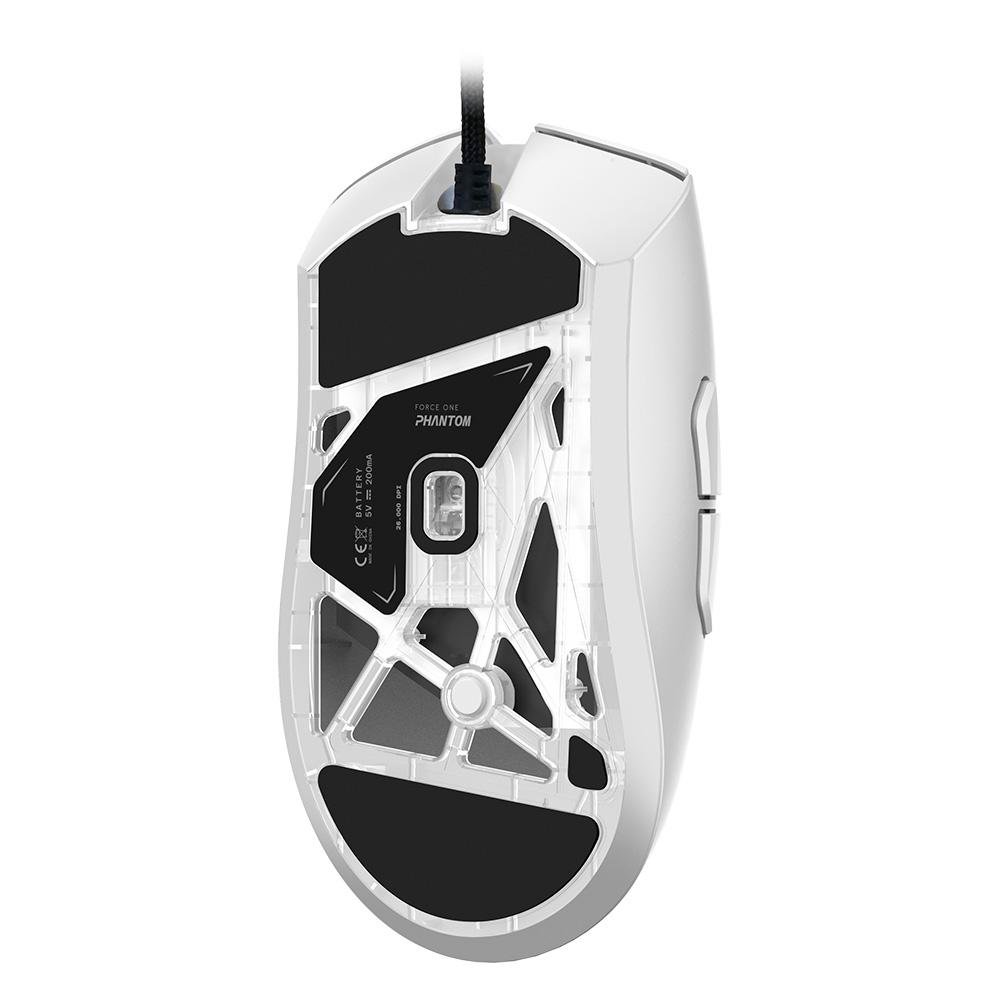 Mouse Gamer Force One Phantom White, 26.000 DPI, Com 6 Botões, Switches Huano Azul, Sensor Paw 3395, Branco - FR.MO.PH.01 Mouse Gamer Force One Phantom White, 26.000 DPI, Com 6 Botões, Switches Huano Azul, Sensor Paw 3395, Branco - FR.MO.PH.01