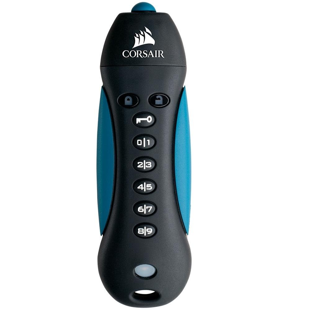 Pen Drive 256GB Corsair Padlock 3, USB 3.0, com Criptografia, Resistente à Água e Choque, Azul e Preto - CMFPLA3B-256GB