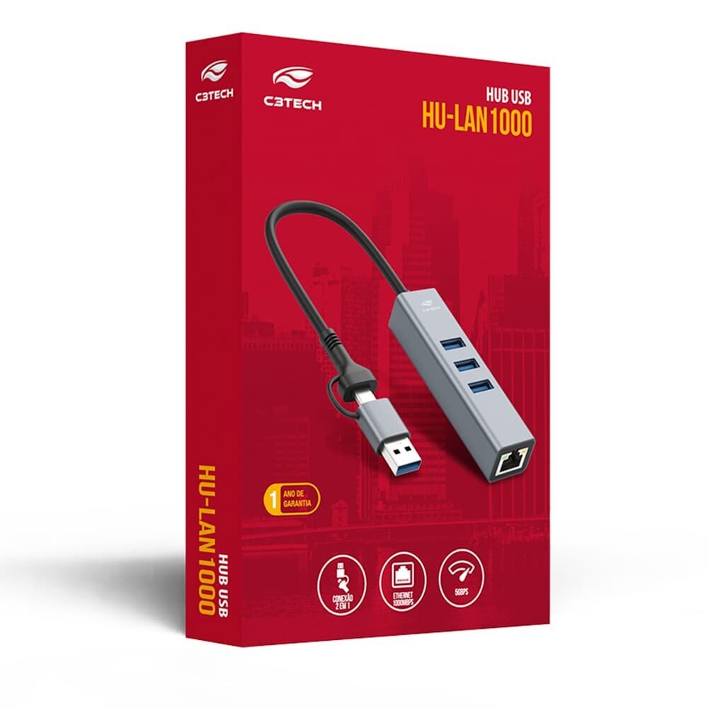 HUB C3Tech USB-C/A 3.0, para 3x USB 3.0, Ethernet, Preto - HU-( Balão.info - foto 4