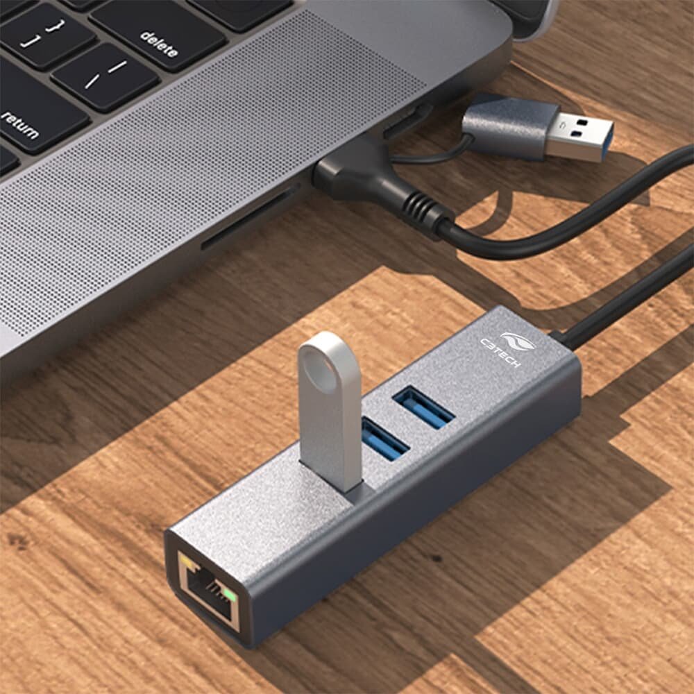 HUB C3Tech USB-C/A 3.0, para 3x USB 3.0, Ethernet, Preto - HU-( Balão.info - foto 3