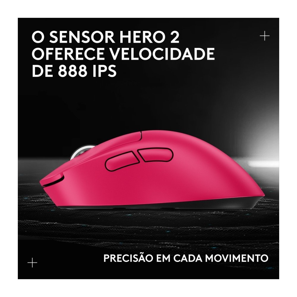 Mouse Gamer Sem Fio Logitech G Pro X Superlight 2 DEX, Lightspeed, 44.000 DPI, Design Assimétrico para Destros, Rosa Magenta- 910-007372 - view 13