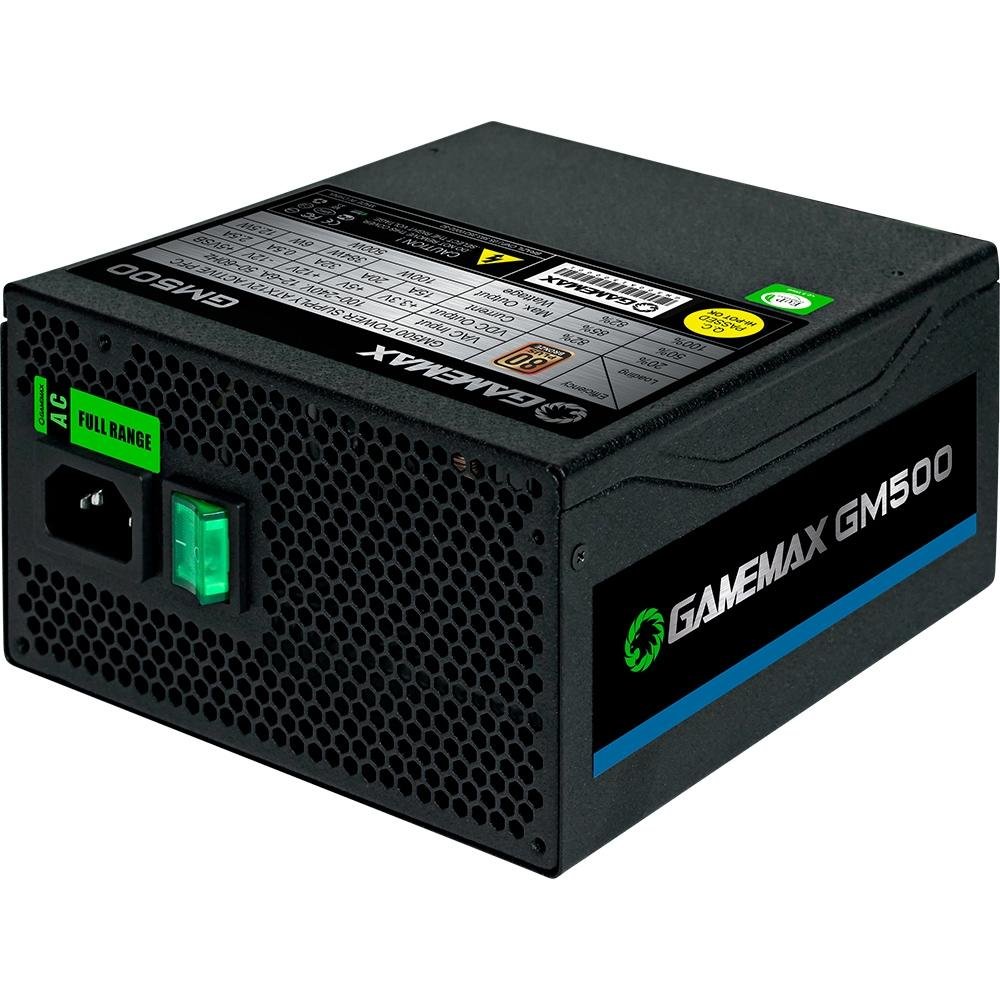 Fonte Gamemax, 500W, 80 Plus Bronze, PFC Ativo, Com Cabo, Preto - GMX GM500