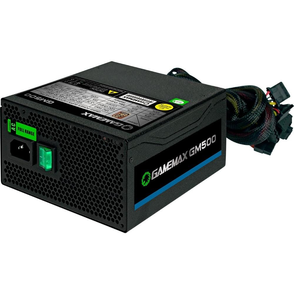 Fonte Gamemax, 500W, 80 Plus Bronze, PFC Ativo, Com Cabo, Preto - GMX GM500