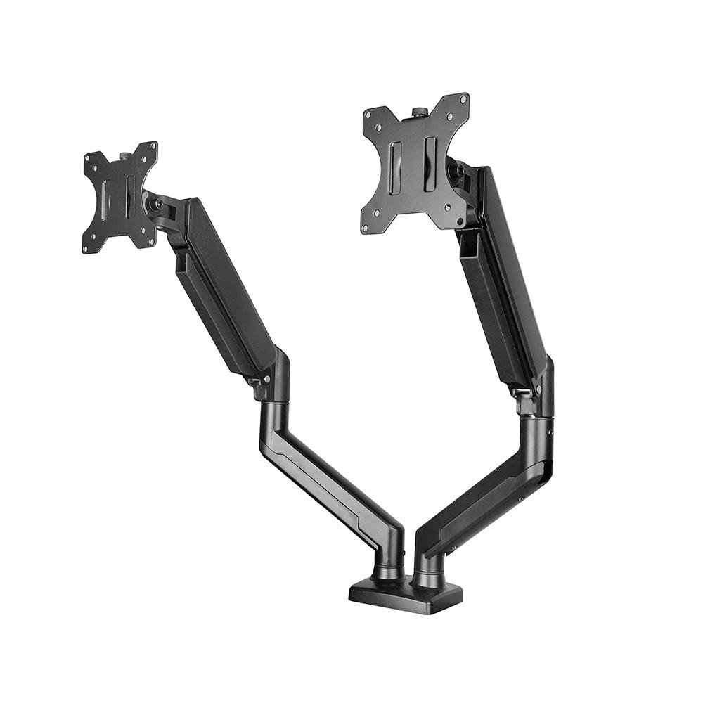 Imagem 2 de 7 do produto Suporte De Mesa Bluecase Ergo Flexy Para Dois Monitores, 12" a 32", Tri-Articulado, Pistão a Gás, Até 10+10kg, Vesa, Preto - BSMTG02-3BBX