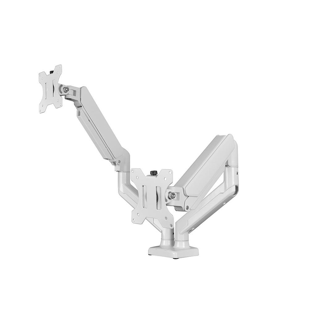 Imagem 3 de 6 do produto Suporte De Mesa Bluecase Ergo Flexy Para Dois Monitores, 12" a 32", Tri-Articulado, Pistão a Gás, Até 10+10kg, Vesa, Branco - BSMTG02-3WBX