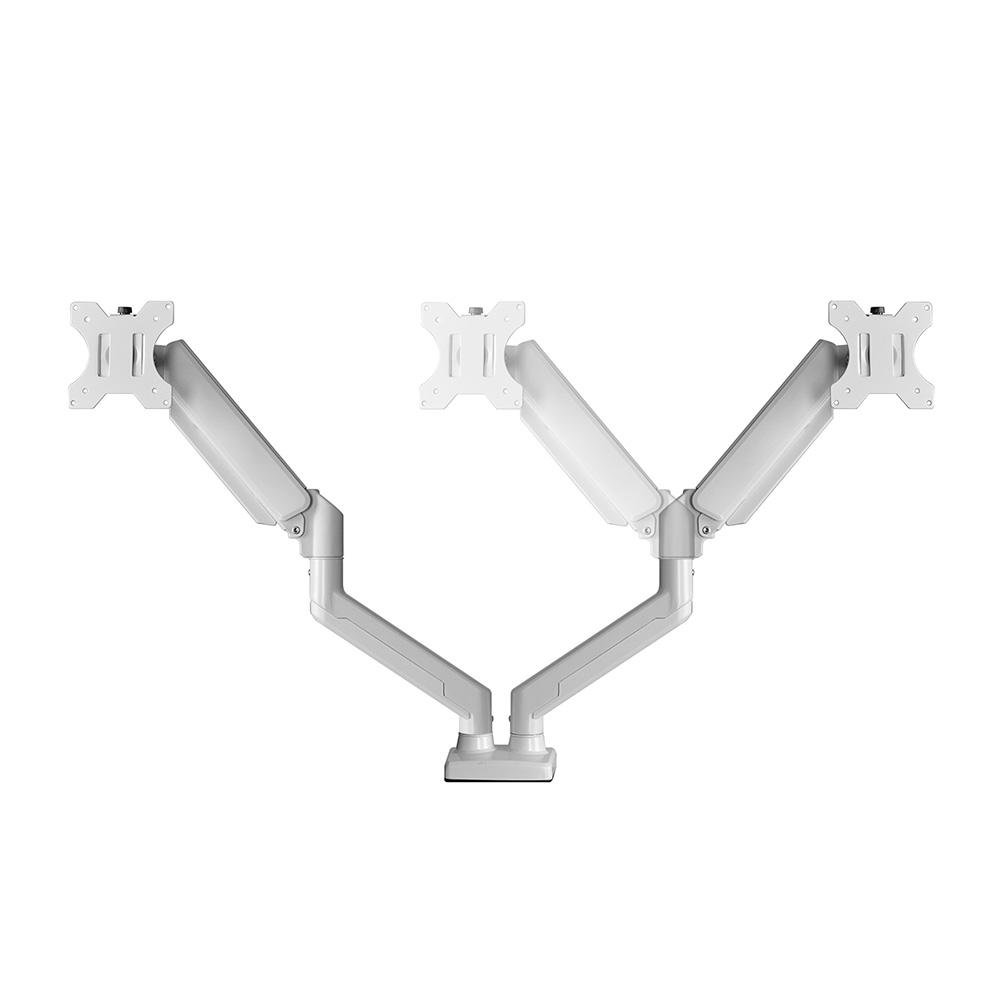 Imagem 2 de 6 do produto Suporte De Mesa Bluecase Ergo Flexy Para Dois Monitores, 12" a 32", Tri-Articulado, Pistão a Gás, Até 10+10kg, Vesa, Branco - BSMTG02-3WBX