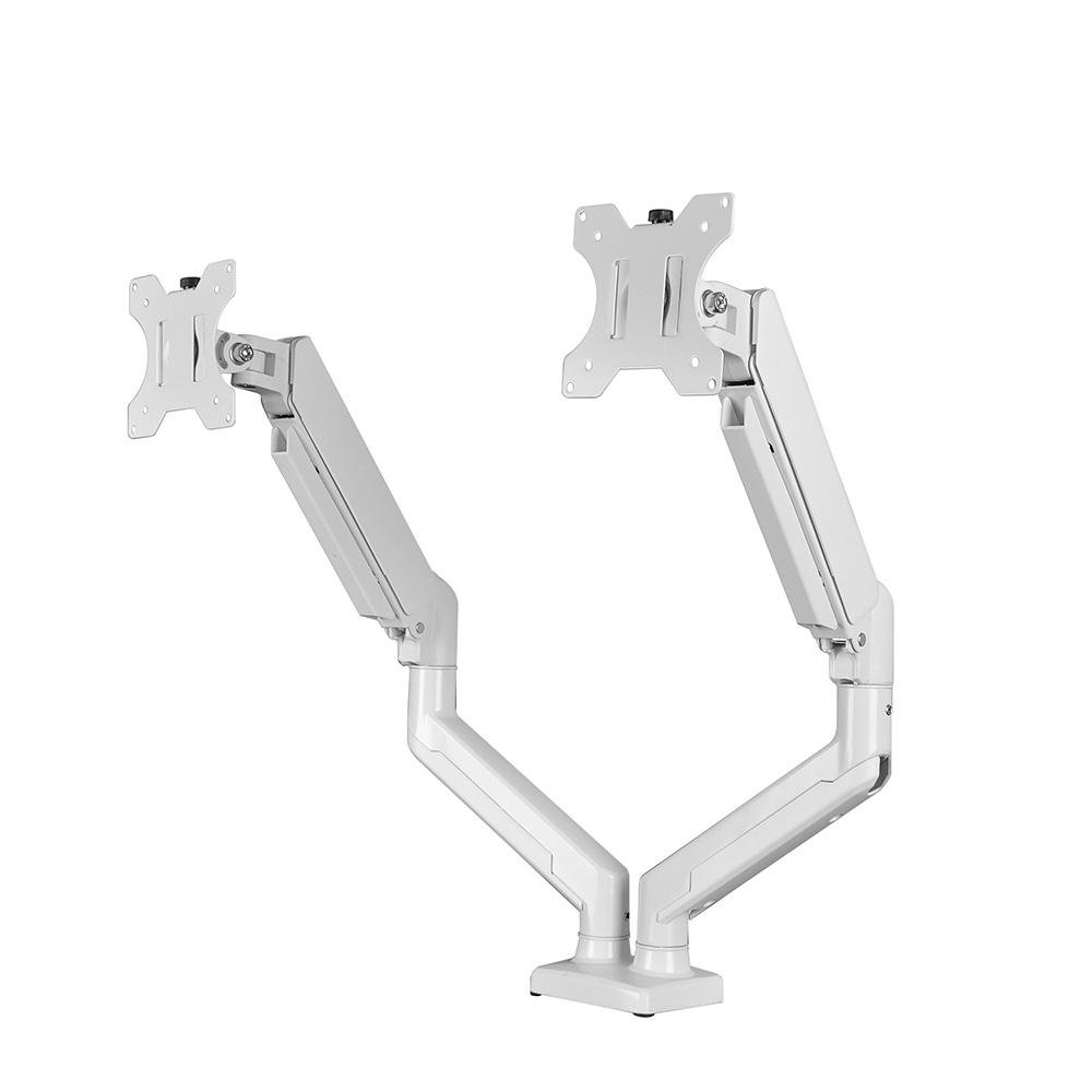 Imagem 4 de 6 do produto Suporte De Mesa Bluecase Ergo Flexy Para Dois Monitores, 12" a 32", Tri-Articulado, Pistão a Gás, Até 10+10kg, Vesa, Branco - BSMTG02-3WBX