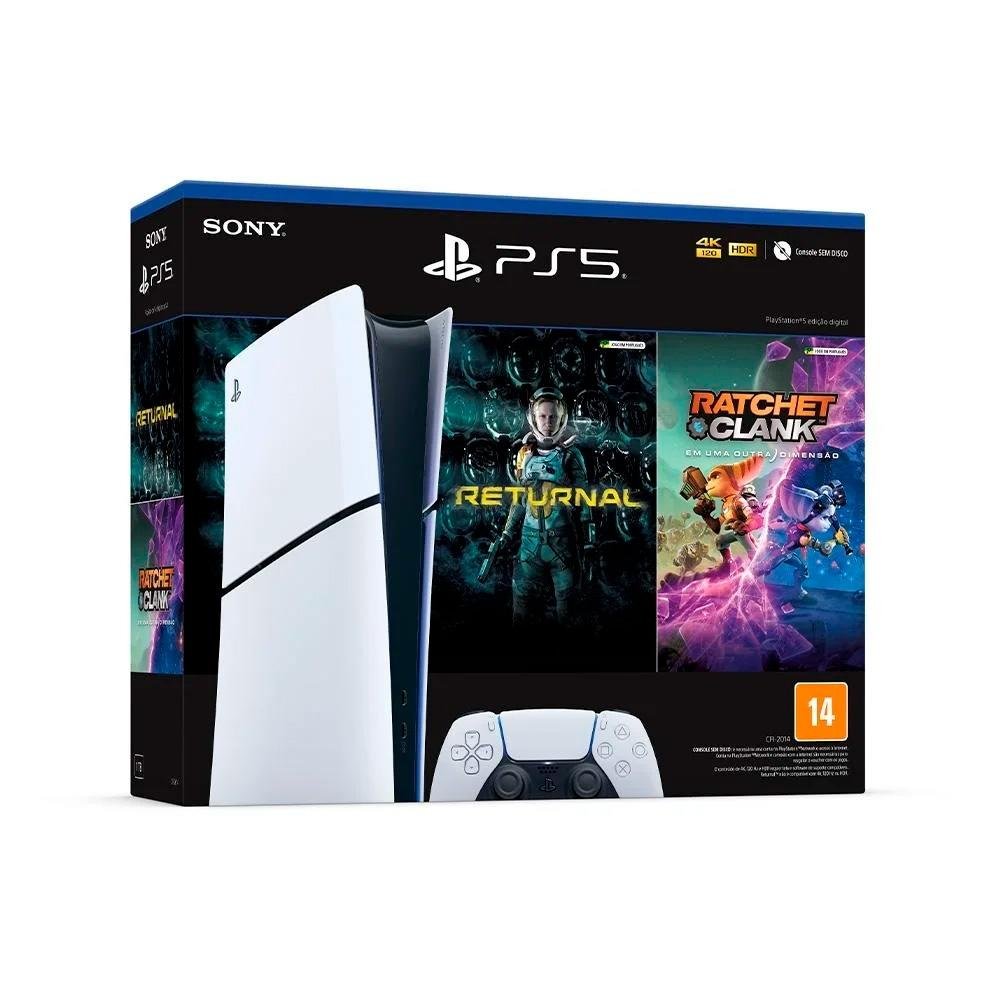 Kit Console PlayStation 5 Slim Sony, Edição Digital, Com Controle Sem Fio DualSense Branco + 2 Jogos Digitais + Controle Sony DualSense PS5 Kit Console PlayStation 5 Slim Sony, Edição Digital, Com Controle Sem Fio DualSense Branco + 2 Jogos Digitais + Controle Sony DualSense PS5