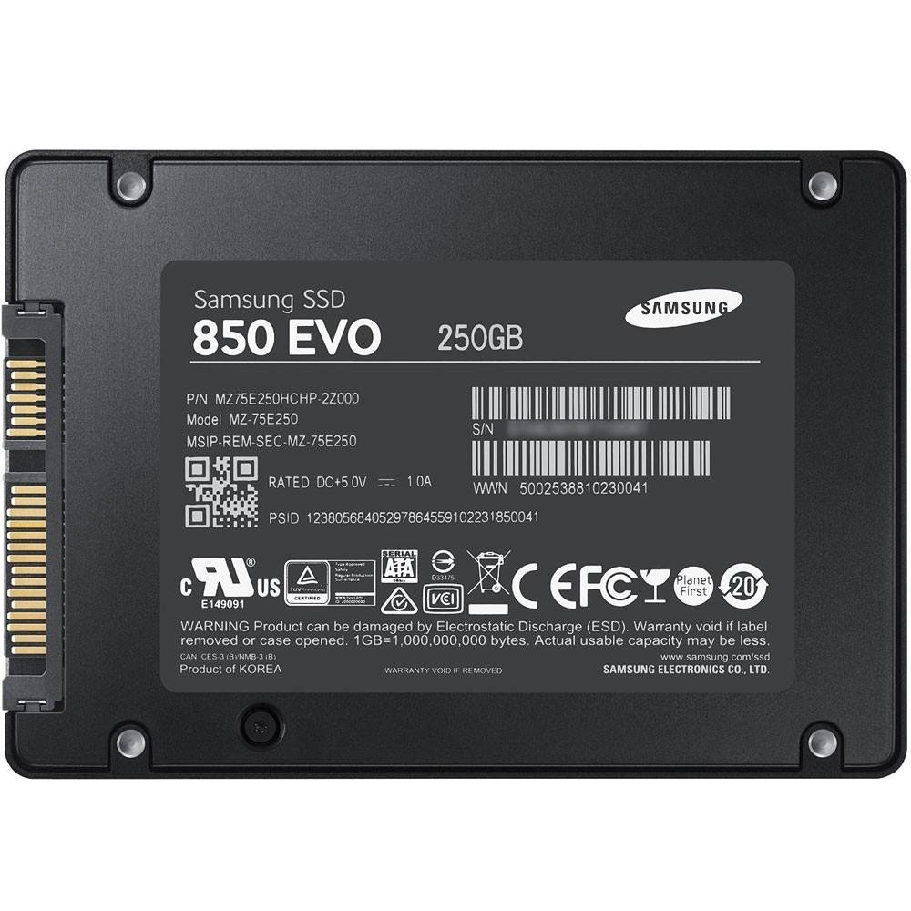 SSD Samsung 850 EVO 2.5´ 250GB SATA III 6Gb/s Leituras: 540MB/s e Gravações: 520MB/s - MZ-75E250B/AM