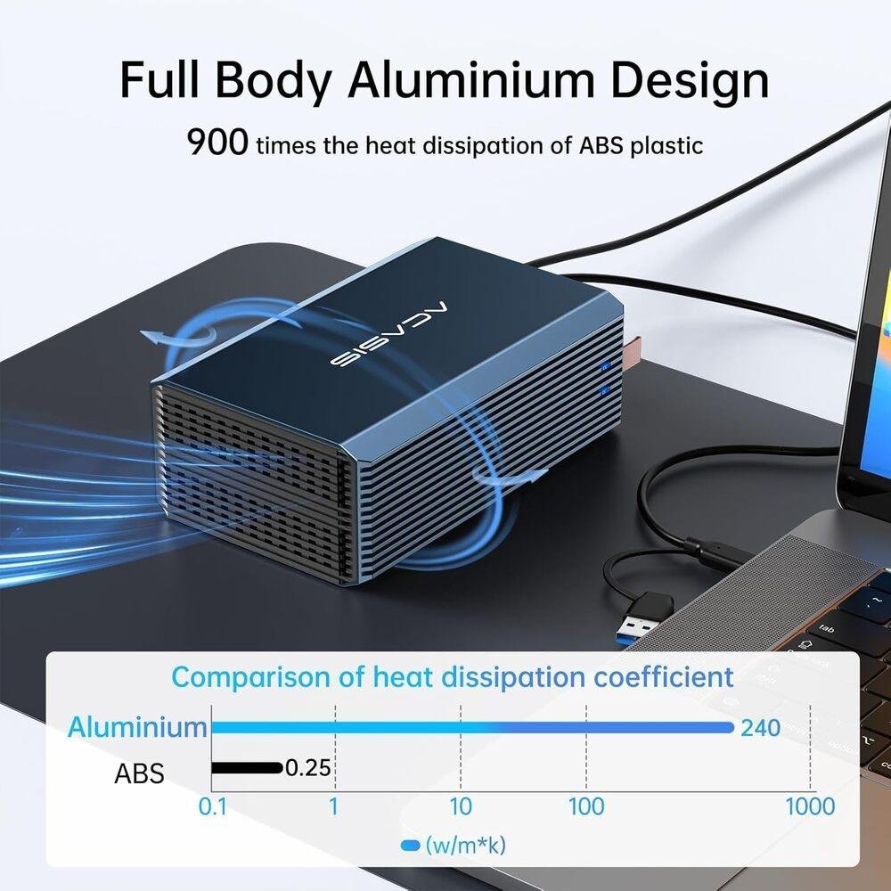 Case Acasis Com 2 Baias Alumínio USB 3.0 Raid HD Sata/SSD 2.5" E 3.5"