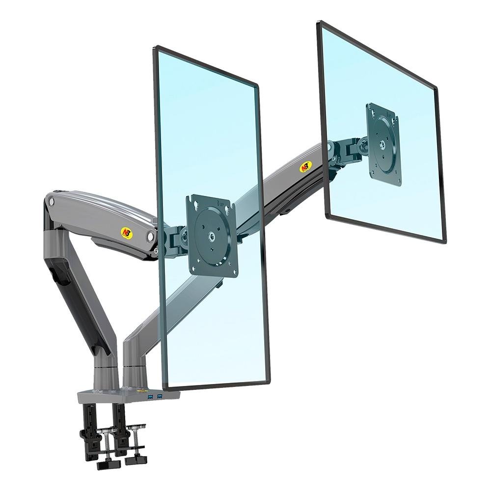 Suporte de Mesa Articulado para 2 Monitores de  22" a 32" North Bayou, Pistão a Gás, USB, Preto - NB-G75