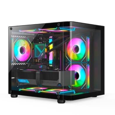 Gabinete Gamer HAYOM, Mini Tower, Lateral e Frontal em vidro, 4x FANs, Preto - GB1798