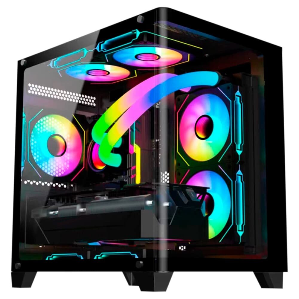 Imagem 2 de 9 do produto Gabinete Gamer HAYOM, Mini Tower, Lateral e Frontal em vidro, 4x FANs, Preto - GB1798