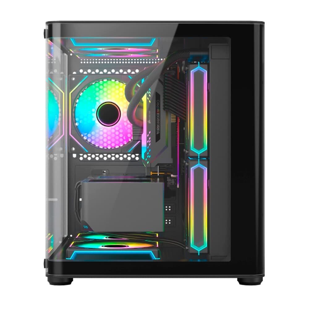 Imagem 3 de 9 do produto Gabinete Gamer HAYOM, Mini Tower, Lateral e Frontal em vidro, 4x FANs, Preto - GB1798