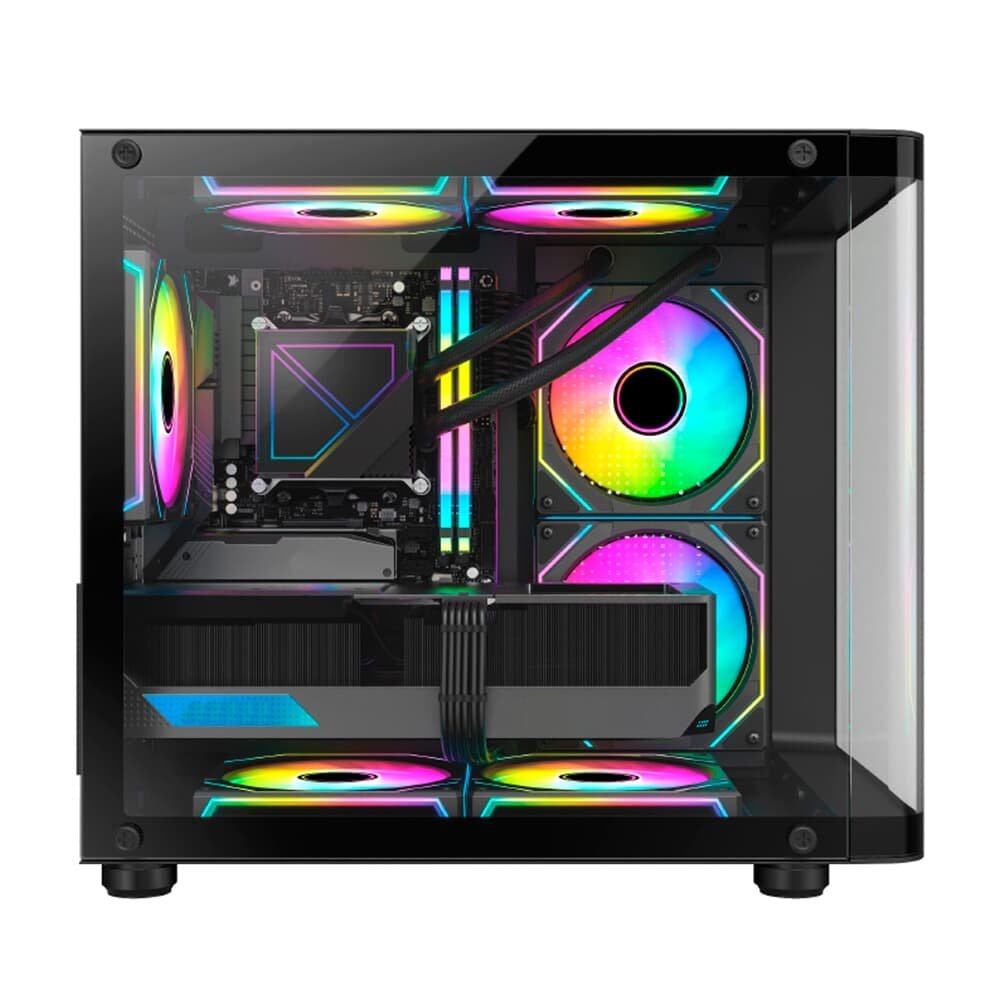 Imagem 9 de 9 do produto Gabinete Gamer HAYOM, Mini Tower, Lateral e Frontal em vidro, 4x FANs, Preto - GB1798