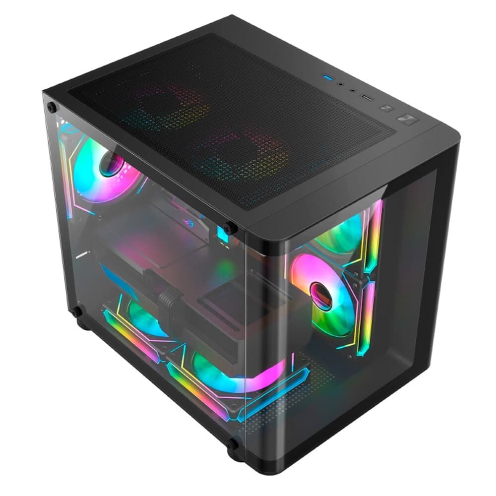 Imagem 6 de 9 do produto Gabinete Gamer HAYOM, Mini Tower, Lateral e Frontal em vidro, 4x FANs, Preto - GB1798