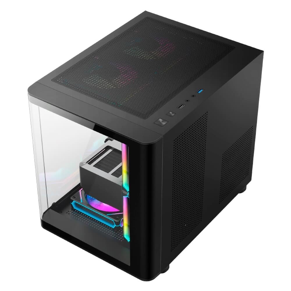 Imagem 7 de 9 do produto Gabinete Gamer HAYOM, Mini Tower, Lateral e Frontal em vidro, 4x FANs, Preto - GB1798