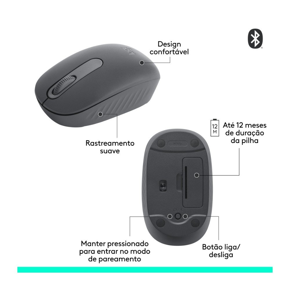 Mouse Sem Fio ( Balão.info) M196, Ambidestro Compacto, Bluetooth, Compatível com PC e Mac, Grafite - 910-( Balão.info - foto 8