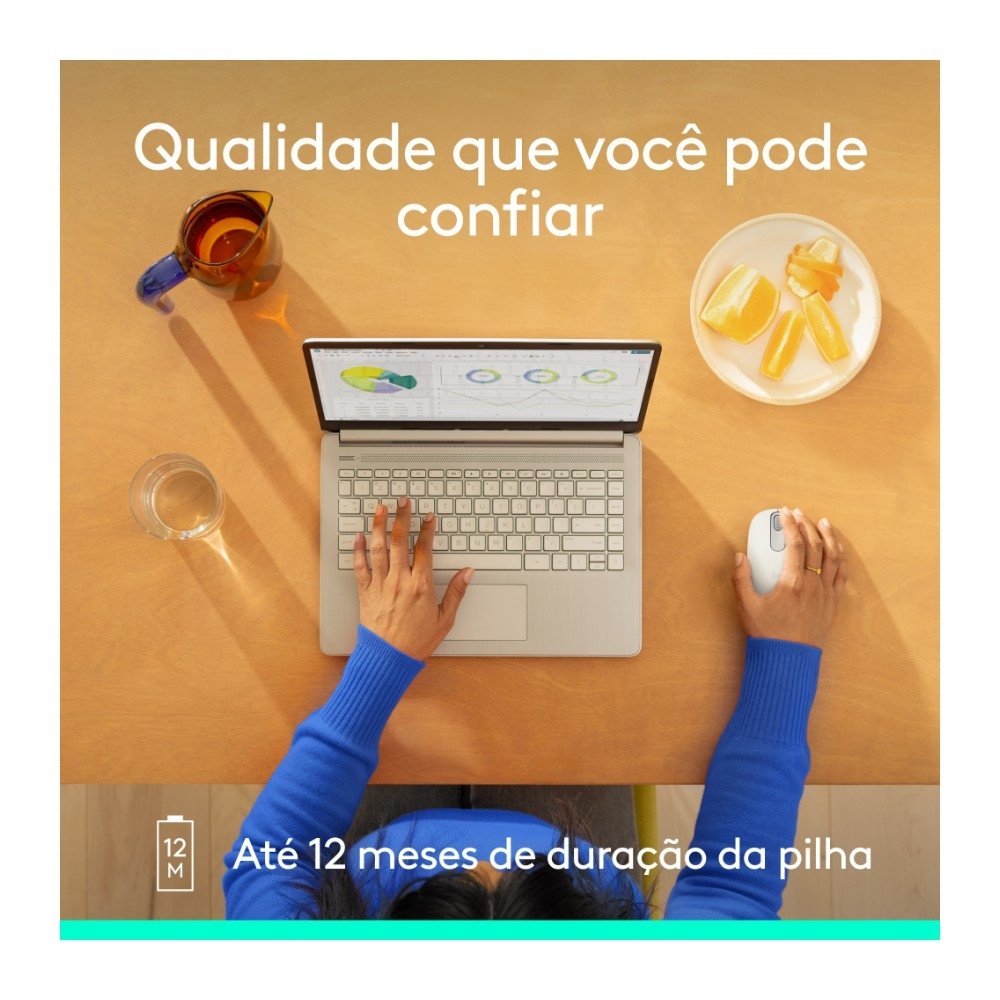 Mouse Sem Fio Logitech M196, Ambidestro Compacto, Bluetooth, Compatível com PC e Mac, Branco - 910-007457 - view 7