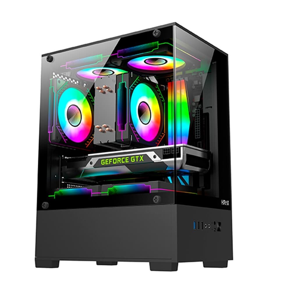 Gabinete Gamer Hyrax HGB310, Mini Tower, M-ATX, Frontal e Lateral em Vidro Temperado, Sem FANs, Preto - HGB310B