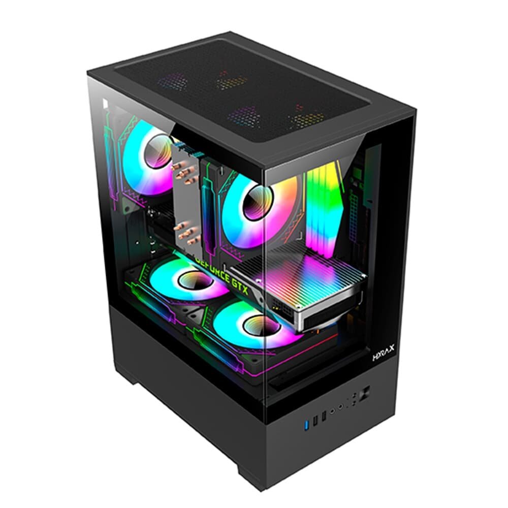 Imagem 2 de 5 do produto Gabinete Gamer Hyrax HGB310, Mini Tower, M-ATX, Frontal e Lateral em Vidro Temperado, Sem FANs, Preto - HGB310B