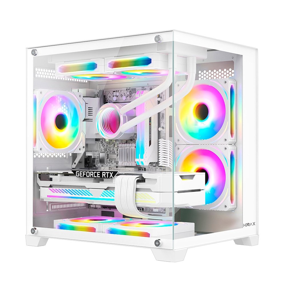 Gabinete Gamer Hyrax HGB705, Mini Tower, Frontal e Lateral em Vidro, Sem FANs, Branco - HGB705W