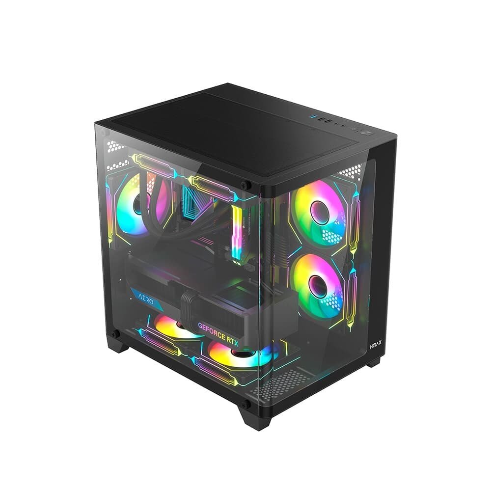Gabinete Gamer Hyrax HGB750, Mini Tower, M-ATX, Frontal Curvo e Lateral em Vidro Temperado, Sem FANs, Preto - HGB750B - view 3