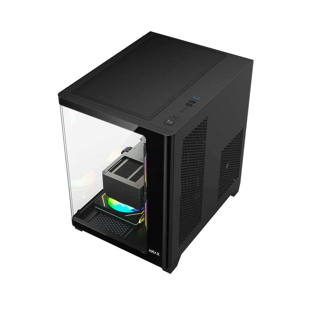 Gabinete Gamer Hyrax HGB750, Mini Tower, M-ATX, Frontal Curvo e Lateral em Vidro Temperado, Sem FANs, Preto - HGB750B - view 5