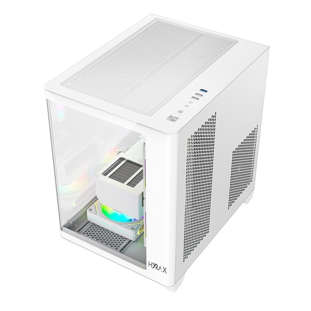 Imagem 5 de 7 do produto Gabinete Gamer Hyrax HGB750, Mini Tower, M-ATX, Frontal Curvo e Lateral em Vidro Temperado, Sem FANs, Branco - HGB750W