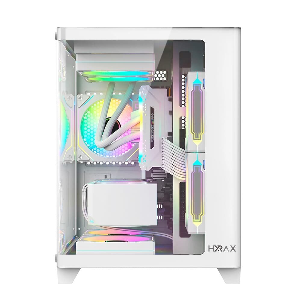 Imagem 2 de 7 do produto Gabinete Gamer Hyrax HGB750, Mini Tower, M-ATX, Frontal Curvo e Lateral em Vidro Temperado, Sem FANs, Branco - HGB750W