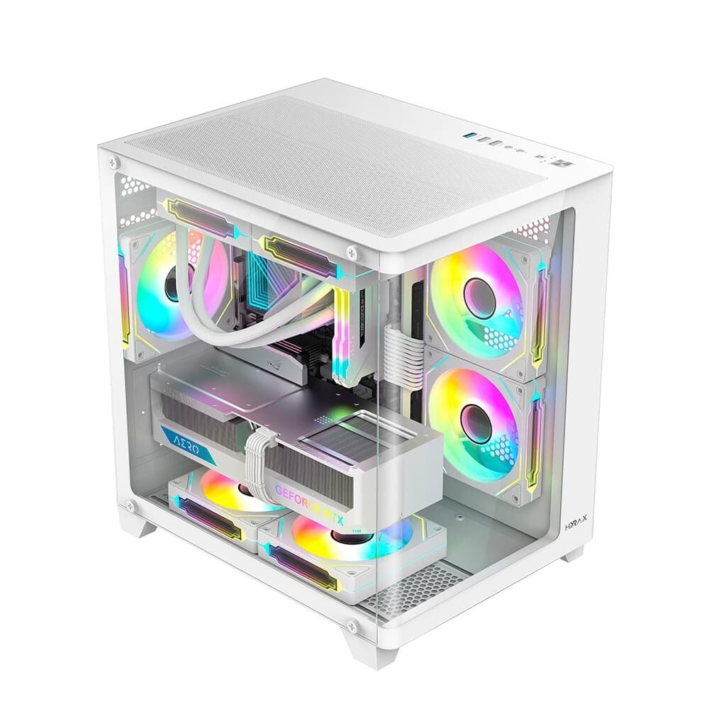 Gabinete Gamer Hyrax ( Balão.info), Mini Tower, M-ATX, Frontal Curvo e Lateral em Vidro Temperado, Sem FANs, Branco - ( Balão.info - view 3