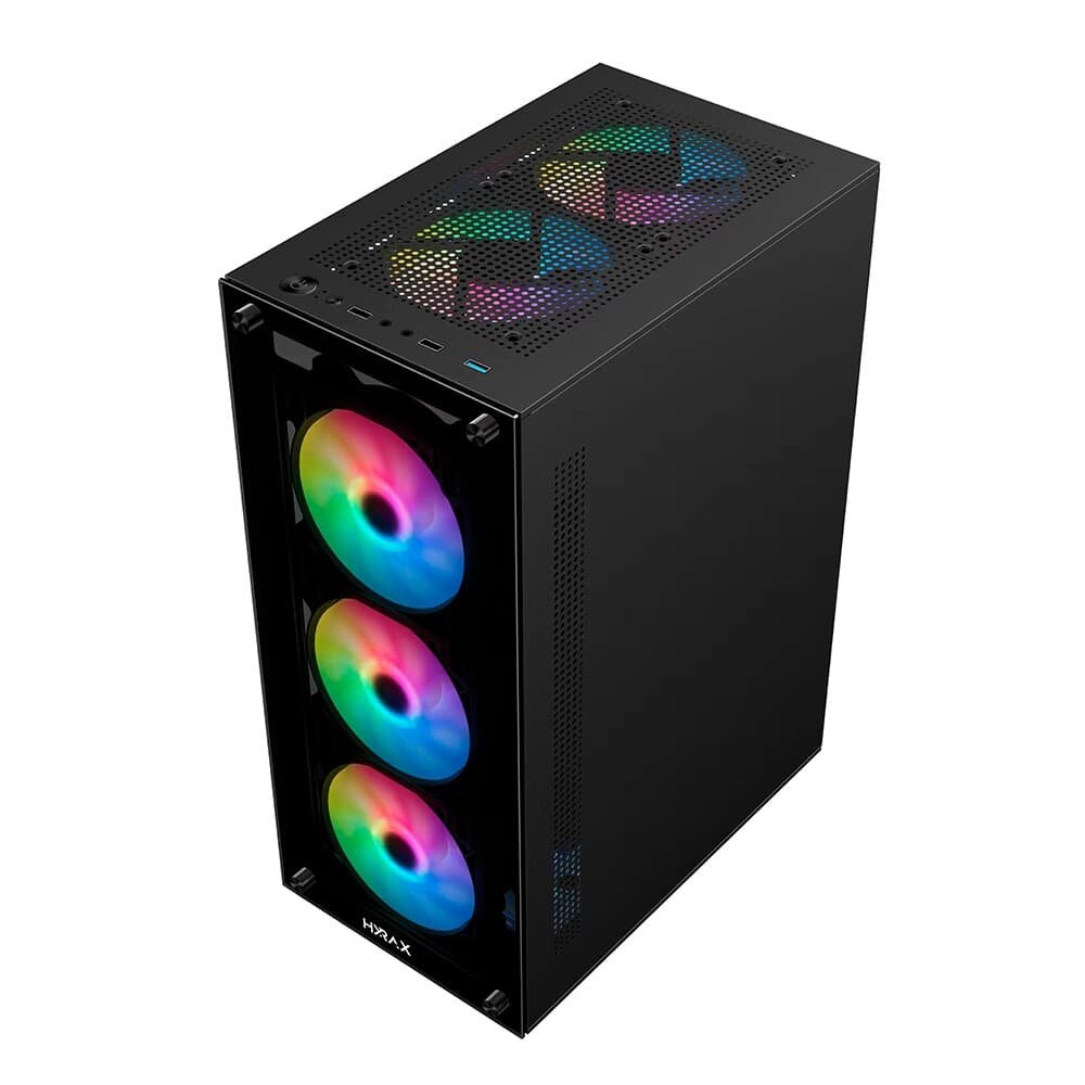 Gabinete Gamer Hyrax HGB210, Mid Tower, ATX, Lateral e Frontal em Vidro Temperado, Sem Fans, Preto - HGB210B Gabinete Gamer Hyrax HGB210, Mid Tower, ATX, Lateral e Frontal em Vidro Temperado, Sem Fans, Preto - HGB210B