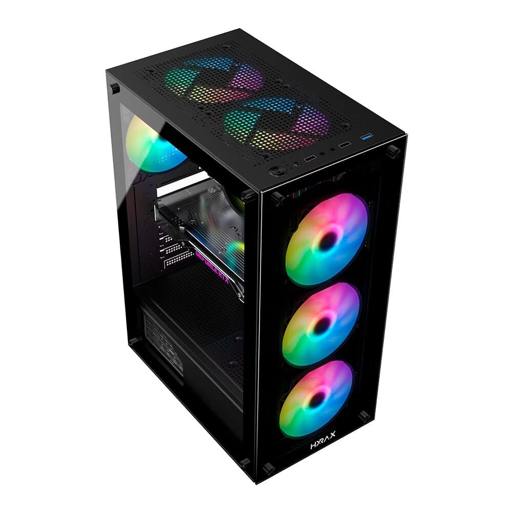 Imagem 4 de 6 do produto Gabinete Gamer Hyrax HGB210, Mid Tower, ATX,  Lateral e Frontal em Vidro Temperado, 6x Fans ARGB, Preto - HGB210B-ARGB