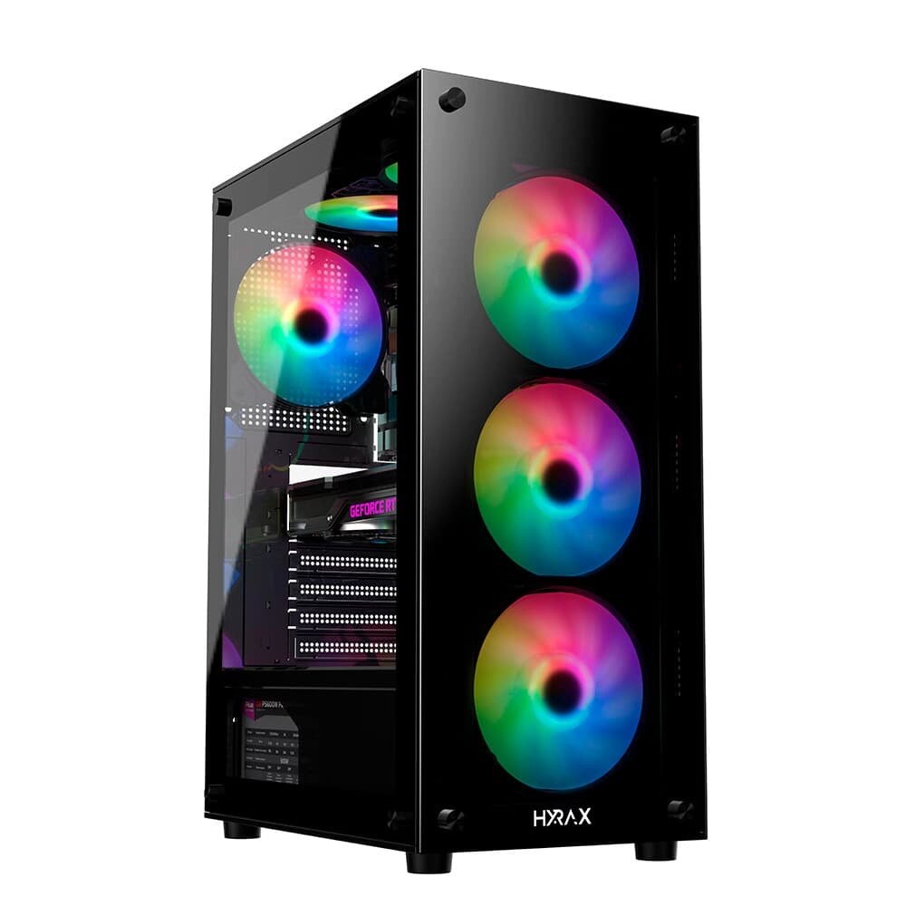 Imagem 3 de 6 do produto Gabinete Gamer Hyrax HGB210, Mid Tower, ATX,  Lateral e Frontal em Vidro Temperado, 6x Fans ARGB, Preto - HGB210B-ARGB