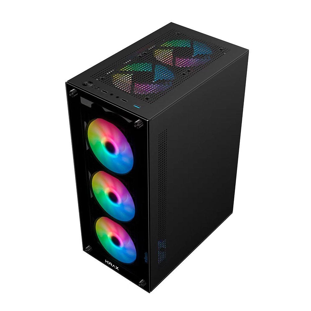 Imagem 6 de 6 do produto Gabinete Gamer Hyrax HGB210, Mid Tower, ATX,  Lateral e Frontal em Vidro Temperado, 6x Fans ARGB, Preto - HGB210B-ARGB