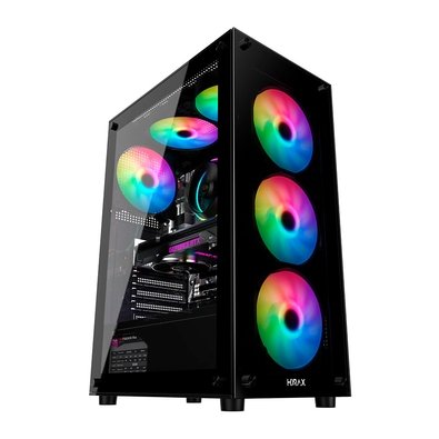 Gabinete Gamer Hyrax HGB210, Mid Tower, ATX,  Lateral e Frontal em Vidro Temperado, 6x Fans ARGB, Preto - HGB210B-ARGB