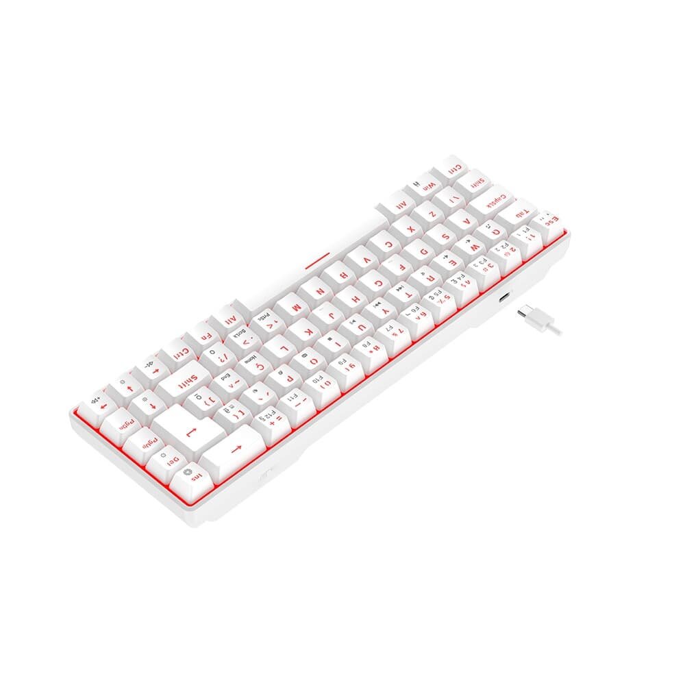 Imagem 2 de 4 do produto Teclado Mecânico Gamer Hyrax Thunder Pro, Switch Huano Vermelho,LED Vermelho, Layout 65%, USB-C, ABNT2, Branco - HCK65W-RED-LED