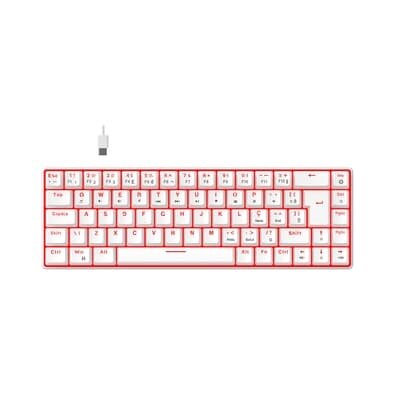 Teclado Mecânico Gamer Hyrax Thunder Pro, Switch Huano Marrom, LED Vermelho, Layout 65%, USB-C, ABNT2, Branco - HCK65W-BROWN-LED