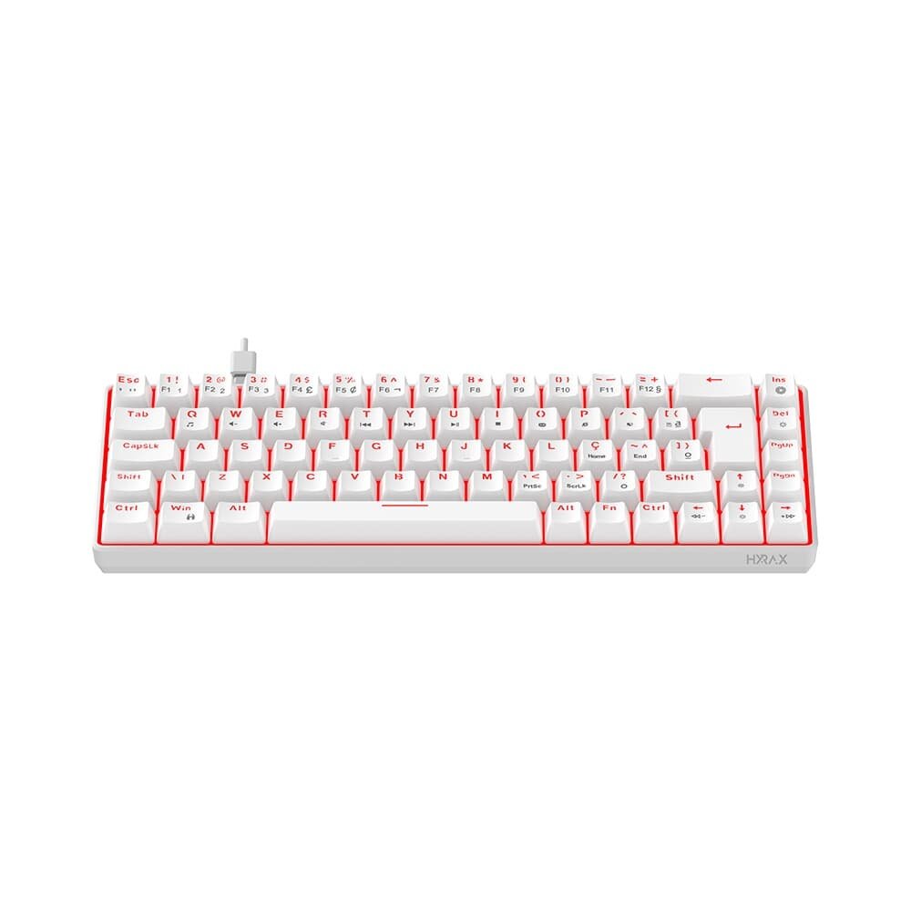 Teclado Mecânico Gamer Hyrax Thunder Pro, Switch ( Balão.info) Marrom, LED Vermelho, Layout 65%, USB-C, ( Balão.info), Branco - HCK65W-BROWN-LED - foto 2