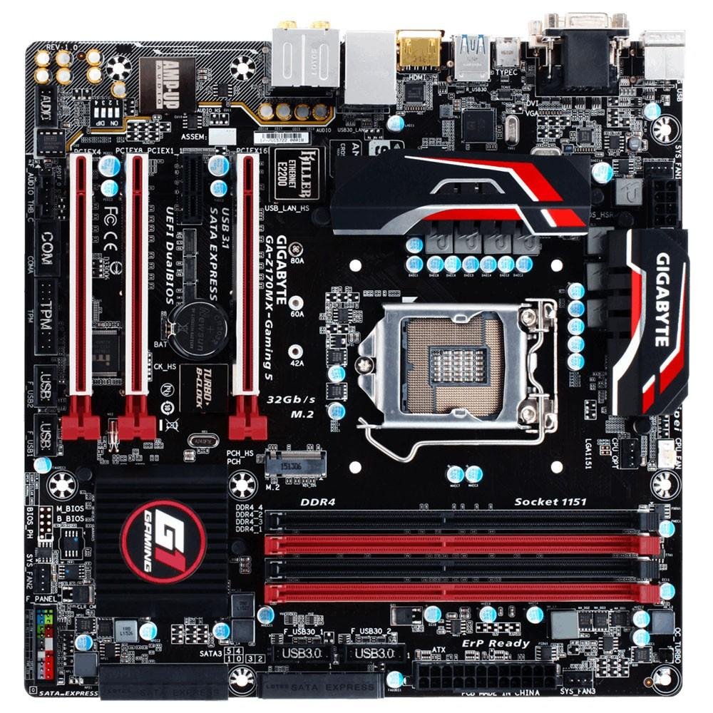 Imagem 3 de 4 do produto Placa-Mãe GIGABYTE p/ Intel LGA 1151 mATX GA-Z170MX-GAMING 5, DDR4, HDMI, USB 3.1 Tipo C, SATA Express,M.2 , SLI/CFX,AMP-UP