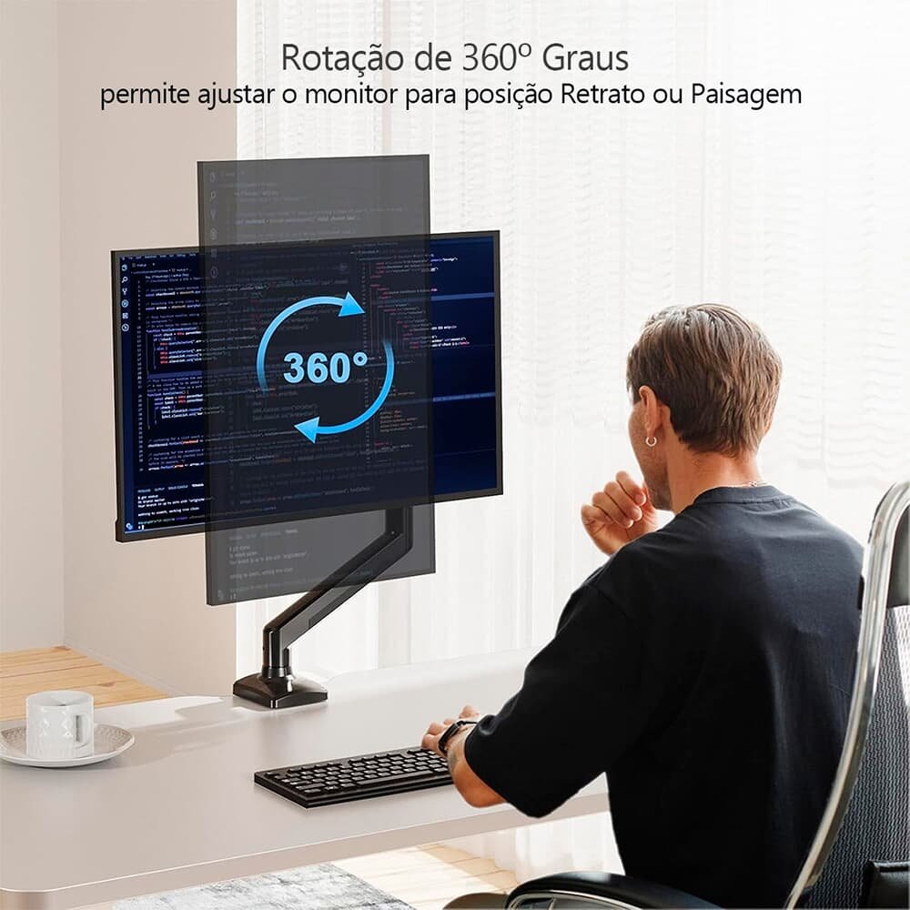 Imagem 8 de 12 do produto Suporte de Mesa Articulado para Monitor de até 32" Fitter, Ajuste com Pistão a Gás, VESA, Preto - F8