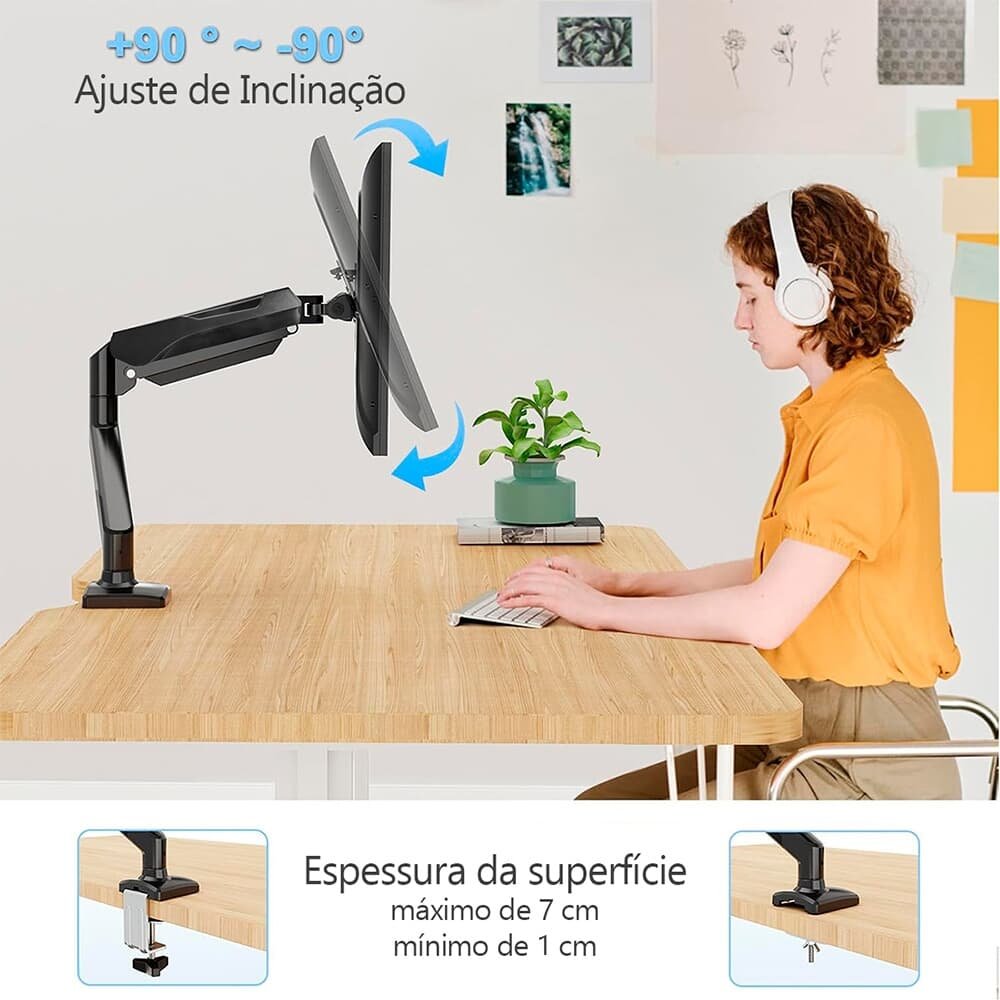 Imagem 10 de 12 do produto Suporte de Mesa Articulado para Monitor de até 32" Fitter, Ajuste com Pistão a Gás, VESA, Preto - F8