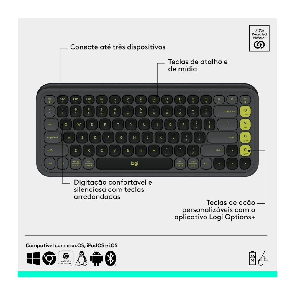 Kit Teclado e Mouse Sem Fio ( Balão.info) POP Icon com Teclas e Botões Personalizáveis, Silencioso, Bluetooth, Grafite - 920-( Balão.info - foto 6