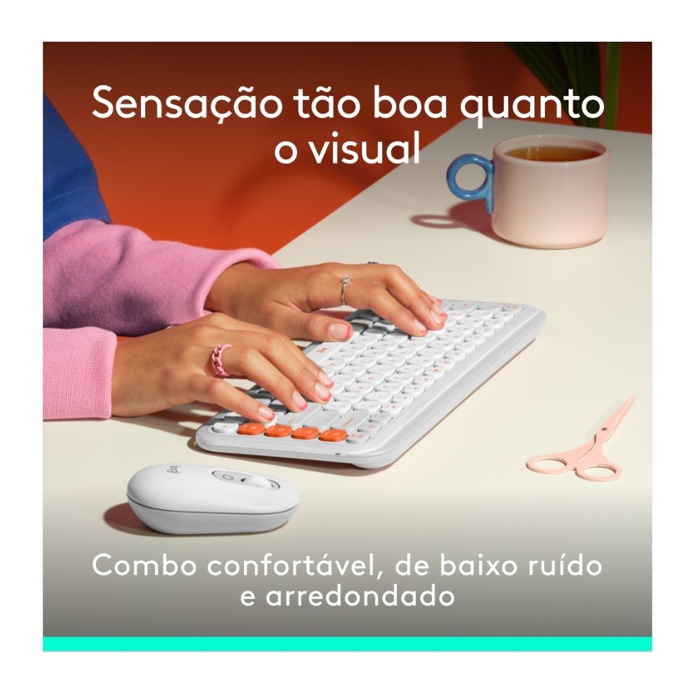Kit Teclado e Mouse Sem Fio ( Balão.info) POP Icon com Teclas e Botões Personalizáveis, Silencioso, Bluetooth, Branco- 920-( Balão.info - foto 3