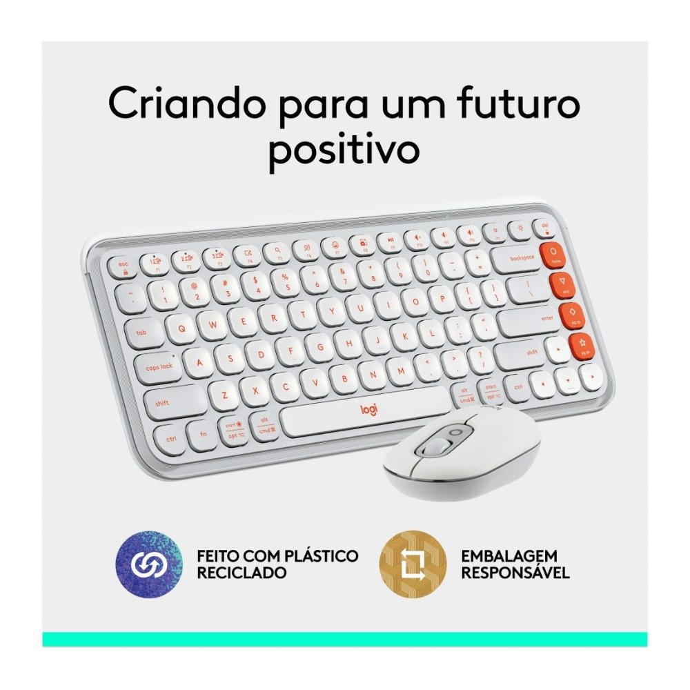 Kit Teclado e Mouse Sem Fio ( Balão.info) POP Icon com Teclas e Botões Personalizáveis, Silencioso, Bluetooth, Branco- 920-( Balão.info - foto 11