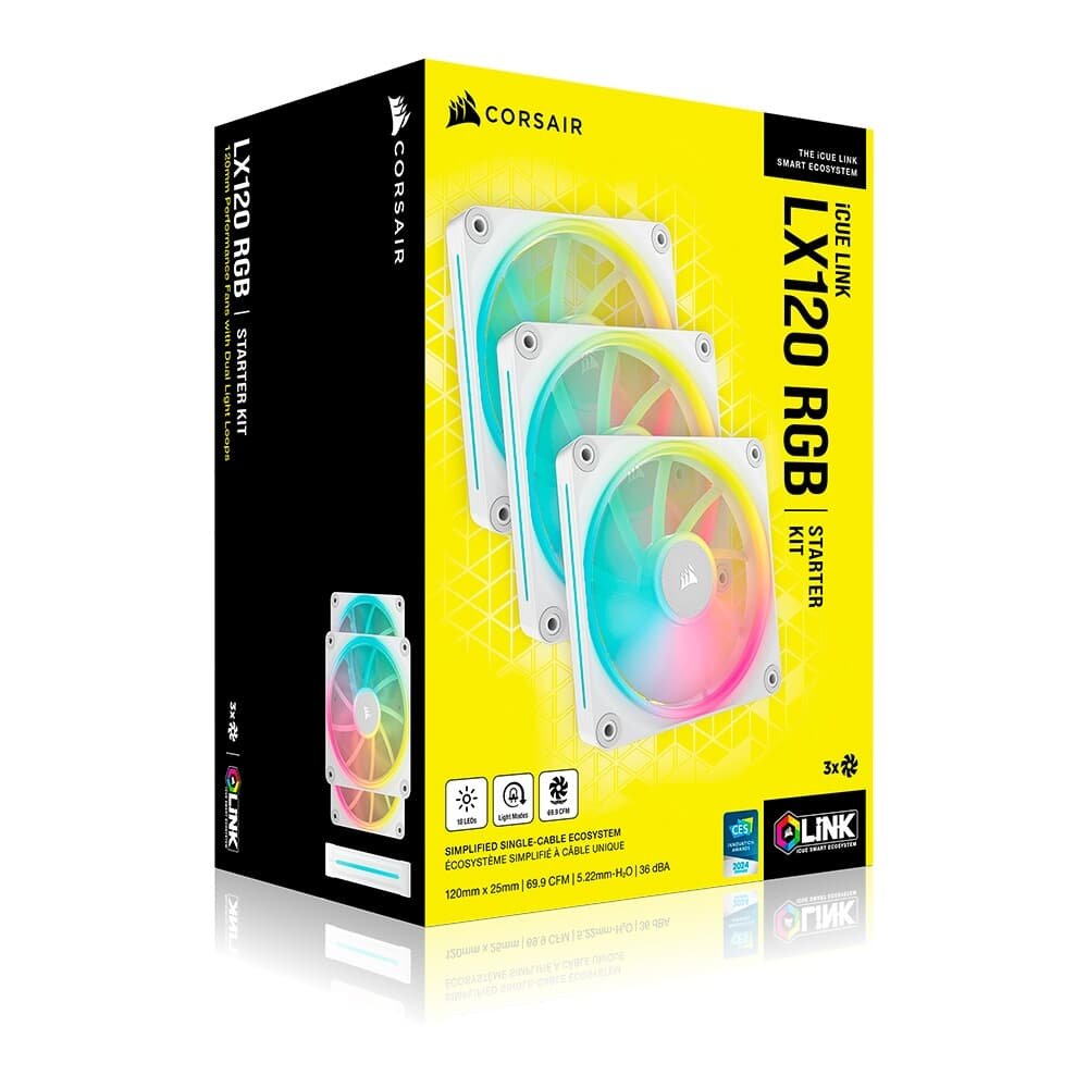 Imagem 14 de 14 do produto Kit com 3 Ventoinhas Corsair LX RGB Series, iCUE LINK LX120, 120mm, Branco - CO-9051030-WW