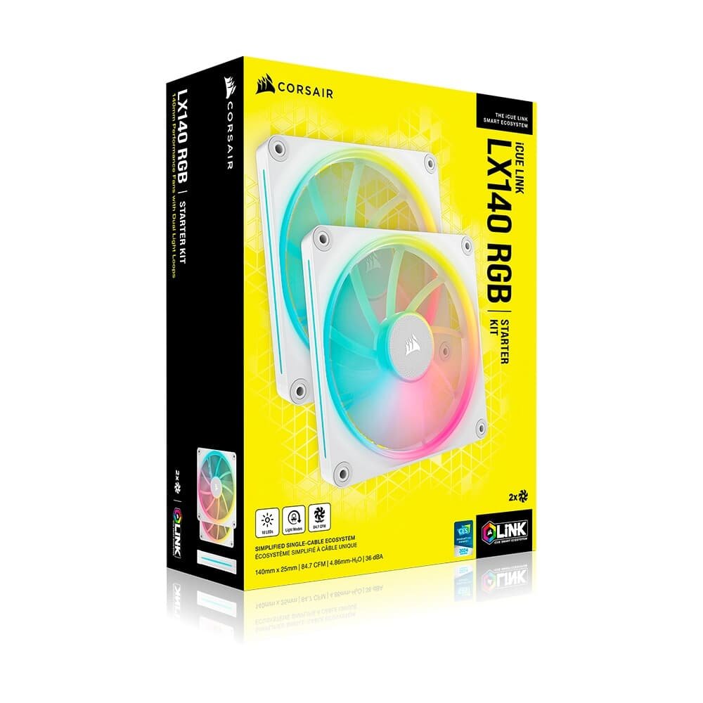 Imagem 15 de 15 do produto Kit com 2 Ventoinhas Corsair LX RGB Series, iCUE LINK LX140, 140mm, Branco - CO-9051032-WW