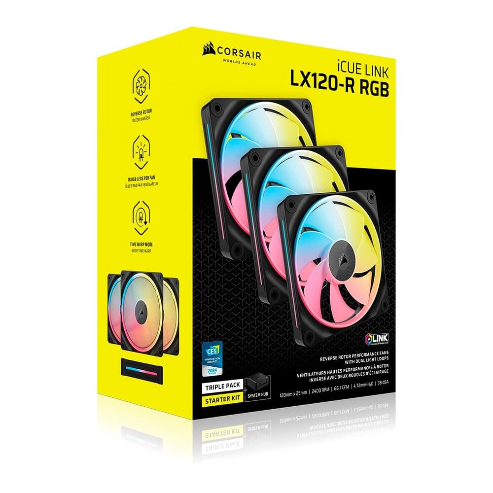 Imagem 14 de 14 do produto Kit com 3 Ventoinhas Corsair LX-R RGB Series, iCUE LINK LX120-R RGB, 120mm, Preto- CO-9051050-WW