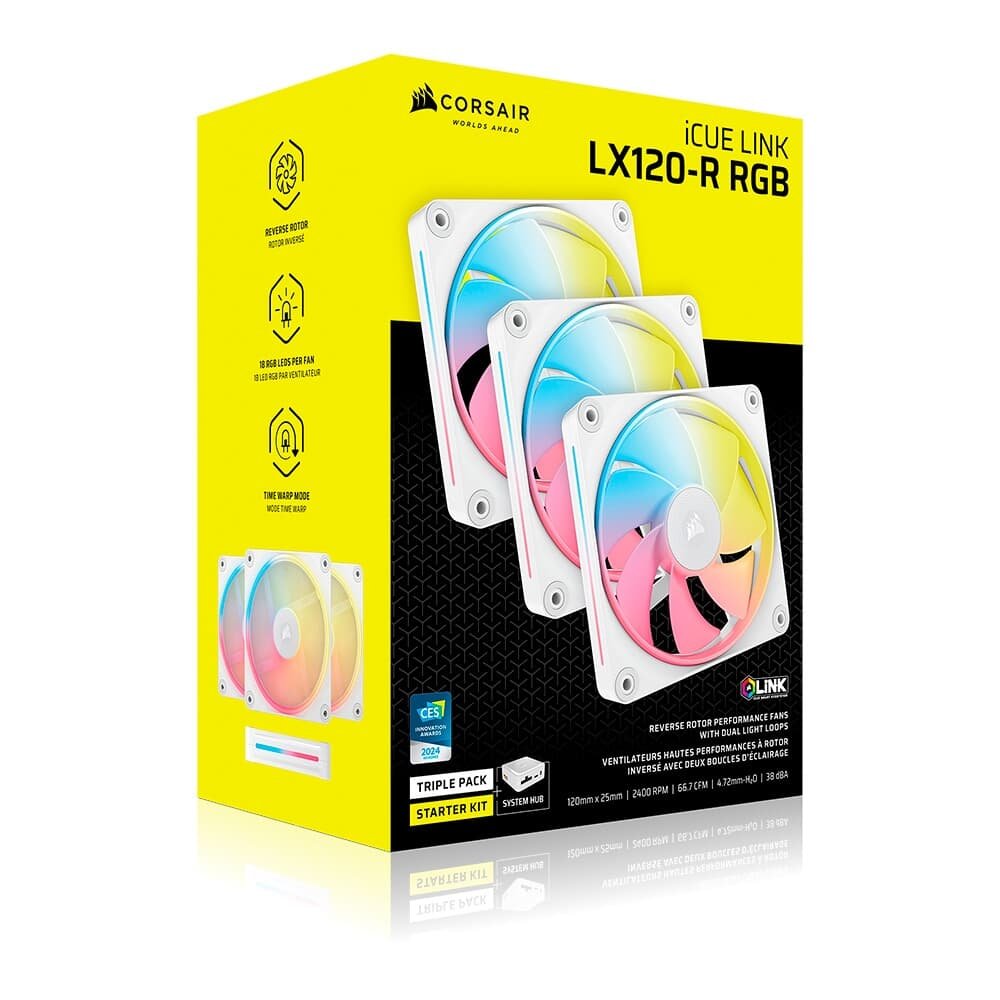 Imagem 15 de 15 do produto Kit com 3 Ventoinhas Corsair LX-R RGB Series, iCUE LINK LX120-R RGB, 120mm, Branco - CO-9051054-WW