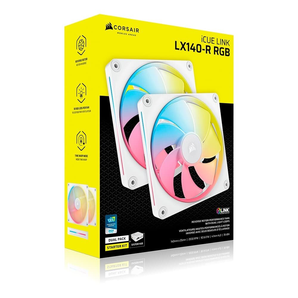 Imagem 15 de 15 do produto Kit com 2 Ventoinhas Corsair LX-R RGB Series, iCUE LINK LX140-R RGB, 140mm, Branco - CO-9051056-WW